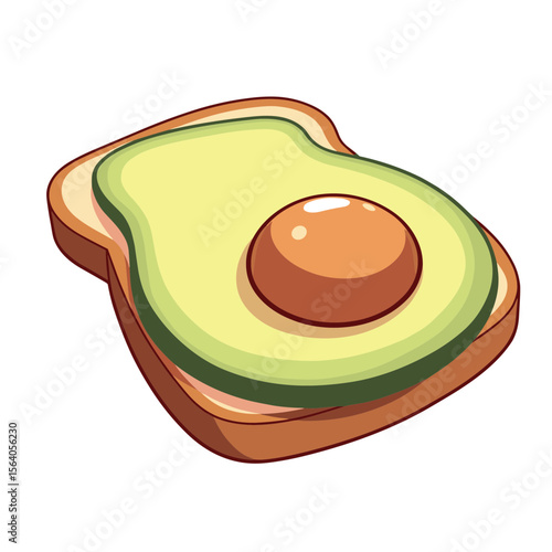 Avocado toast illustration on brown bread for menu and packaging design  