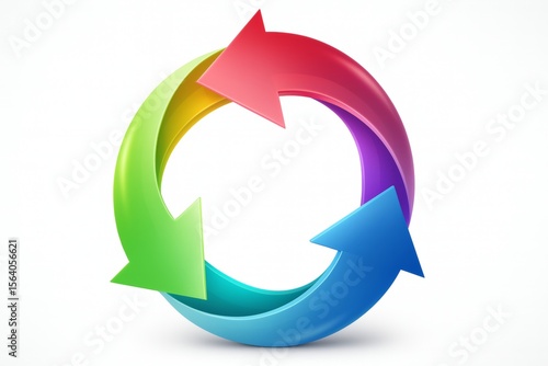 Three vibrant arrows forming a continuous circle symbolize a cyclical process, representing concepts like workflow, recycling, or a repeating sequence