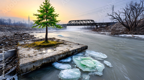 Wallpaper Mural Resilient Evergreen A Solitary Tree on a River Ice Flow Torontodigital.ca