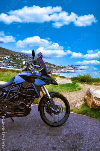 Black Adventure Motorcycle Overlooking Llandudno, Cape Town, South Africa