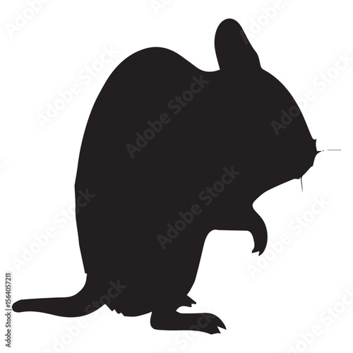 Black silhouette of a small mouse standing on its hind legs with its tail extended