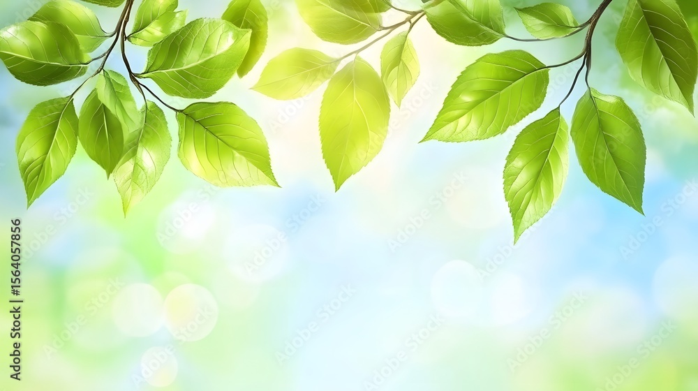 Obraz premium Vibrant Green Leaves Spring Nature Background