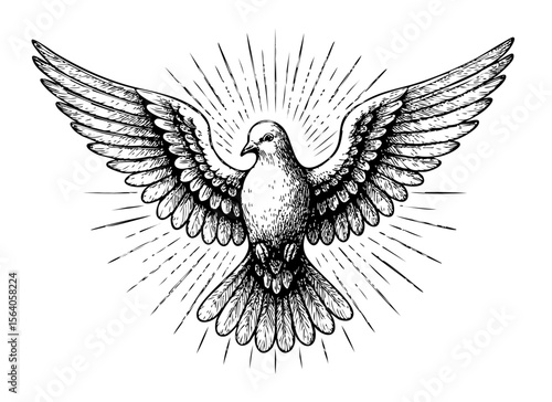 Holy Spirit Dove with Rays – Vintage Engraving Religious Vector Illustration, PNG Transparent