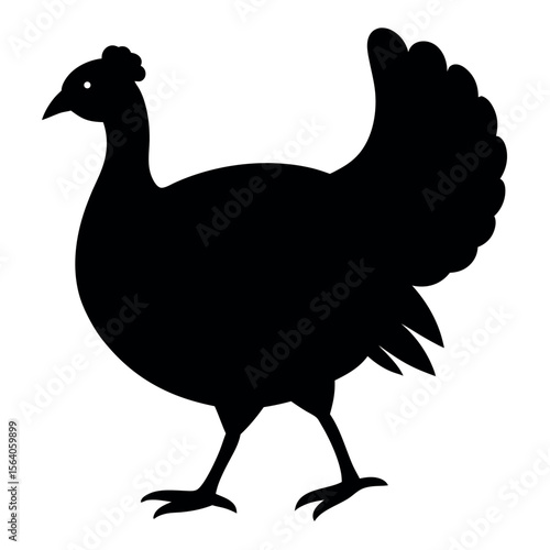 Elegant Black Silhouette of a Turkey Farm Animal Vector Illustration