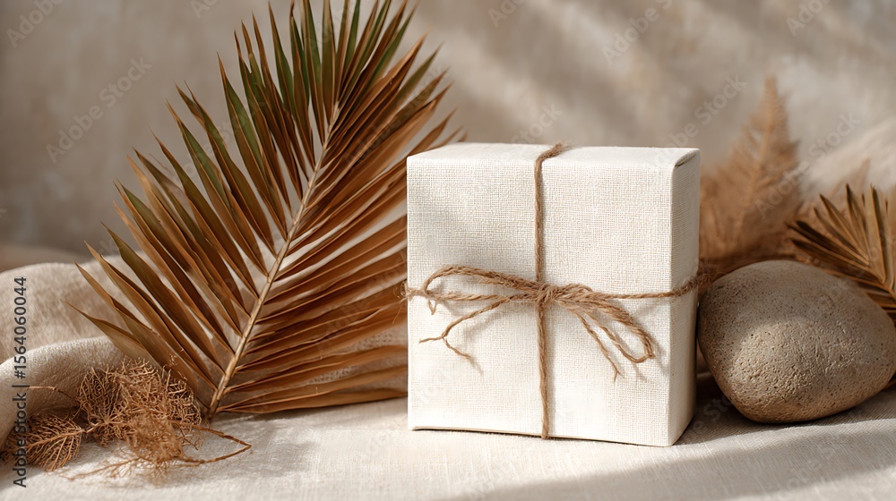 Obraz premium Elegant Gift Box with Natural Elements in Neutral Earth Tones Still Life