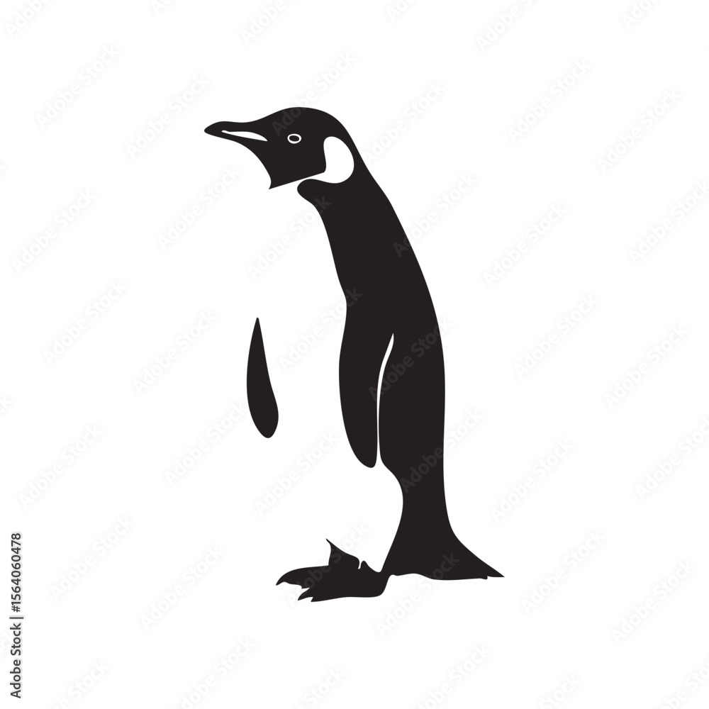 Naklejka premium Black silhouette of a penguin standing on a white background silhouette isolated on white background