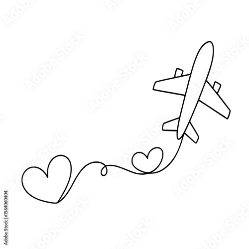 Flying Airplane Outline with Romantic Heart Trail
