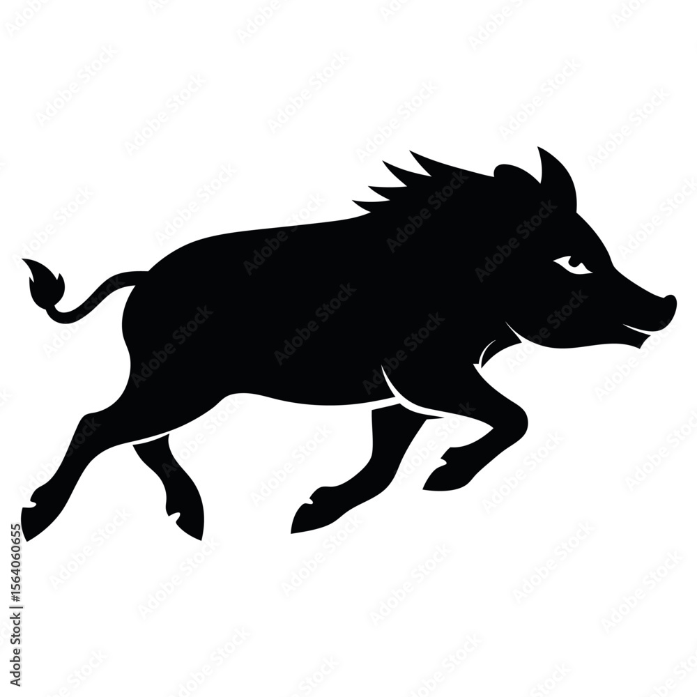 Fototapeta premium Running Wild Boar Silhouette Vector Illustration of a Powerful Wild Pig