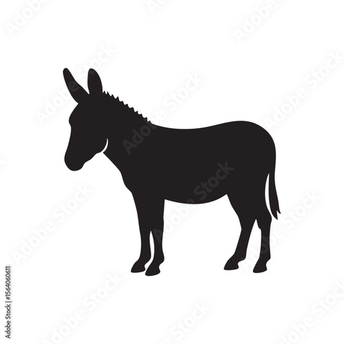 Black donkey silhouette standing profile isolated on white background