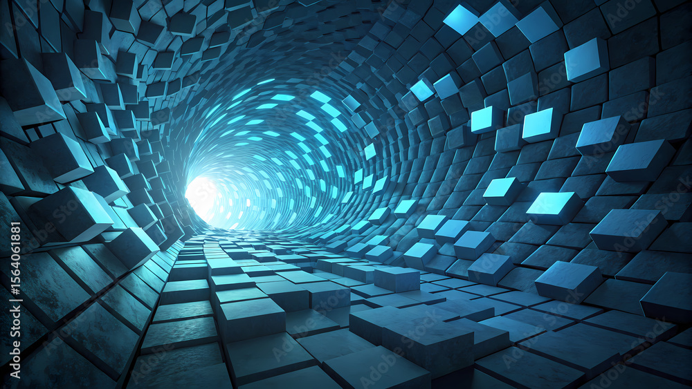 Obraz premium Abstract blue digital tunnel background technology future data stream network connection wallpaper design