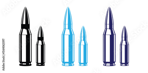 bullet,bullet icon,bullet logo,bullet vector,Cartridges icons vector set. A collection of bullets icons isolated on white background. Weapon ammo types and size in flat style. Vector illustration