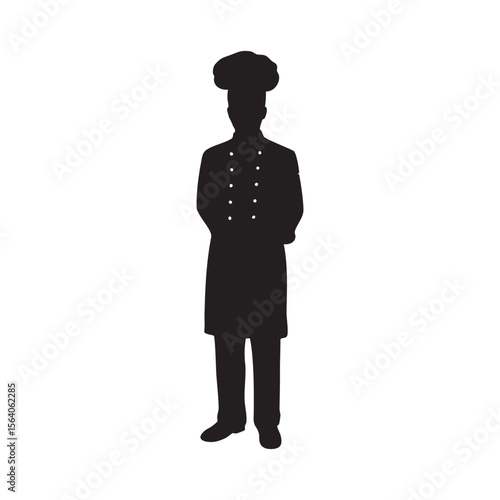Chef silhouette standing proudly isolated on white background
