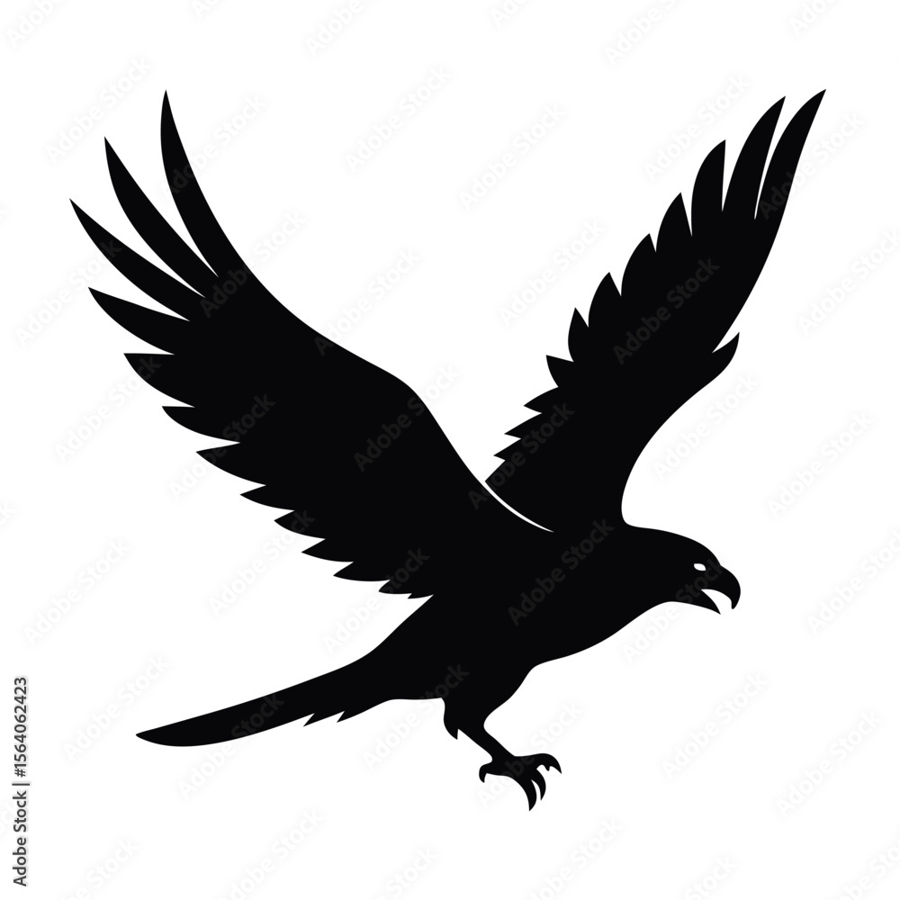 Fototapeta premium Majestic Black Hawk Silhouette Powerful Bird of Prey in Flight Illustration
