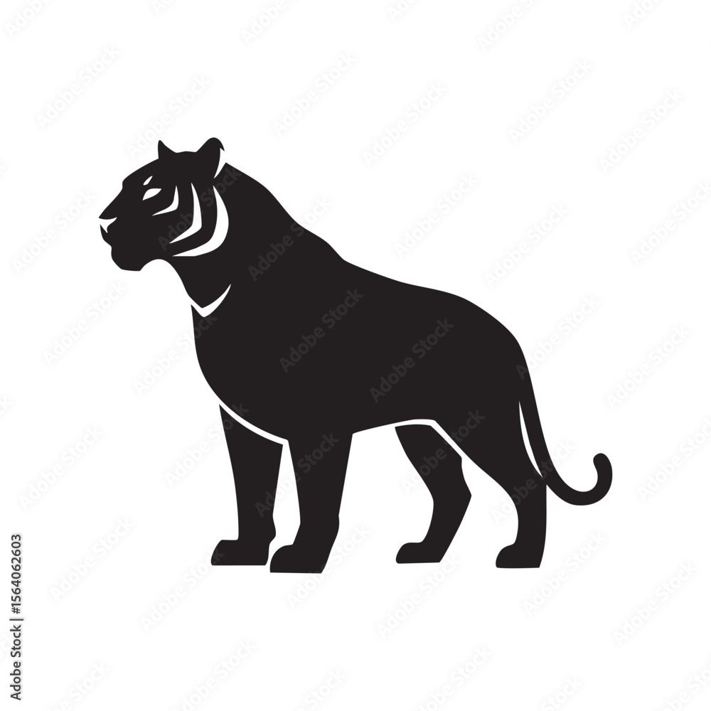 Obraz premium Majestic black tiger silhouette standing proudly isolated on white background