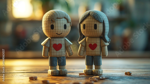 Sweet Love couple Miniature Figures and Heart Symbols 