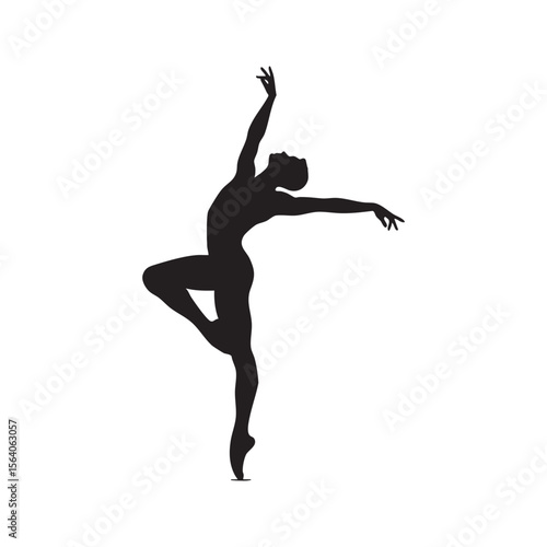 Graceful ballerina performing a dance pose silhouette isolated on white background