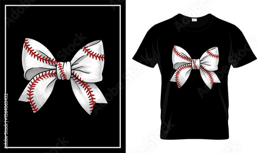 Baseball Bow T-Shirt Design Cute Sports Ribbon Graphic for Girls, Fans, and Baseball Moms