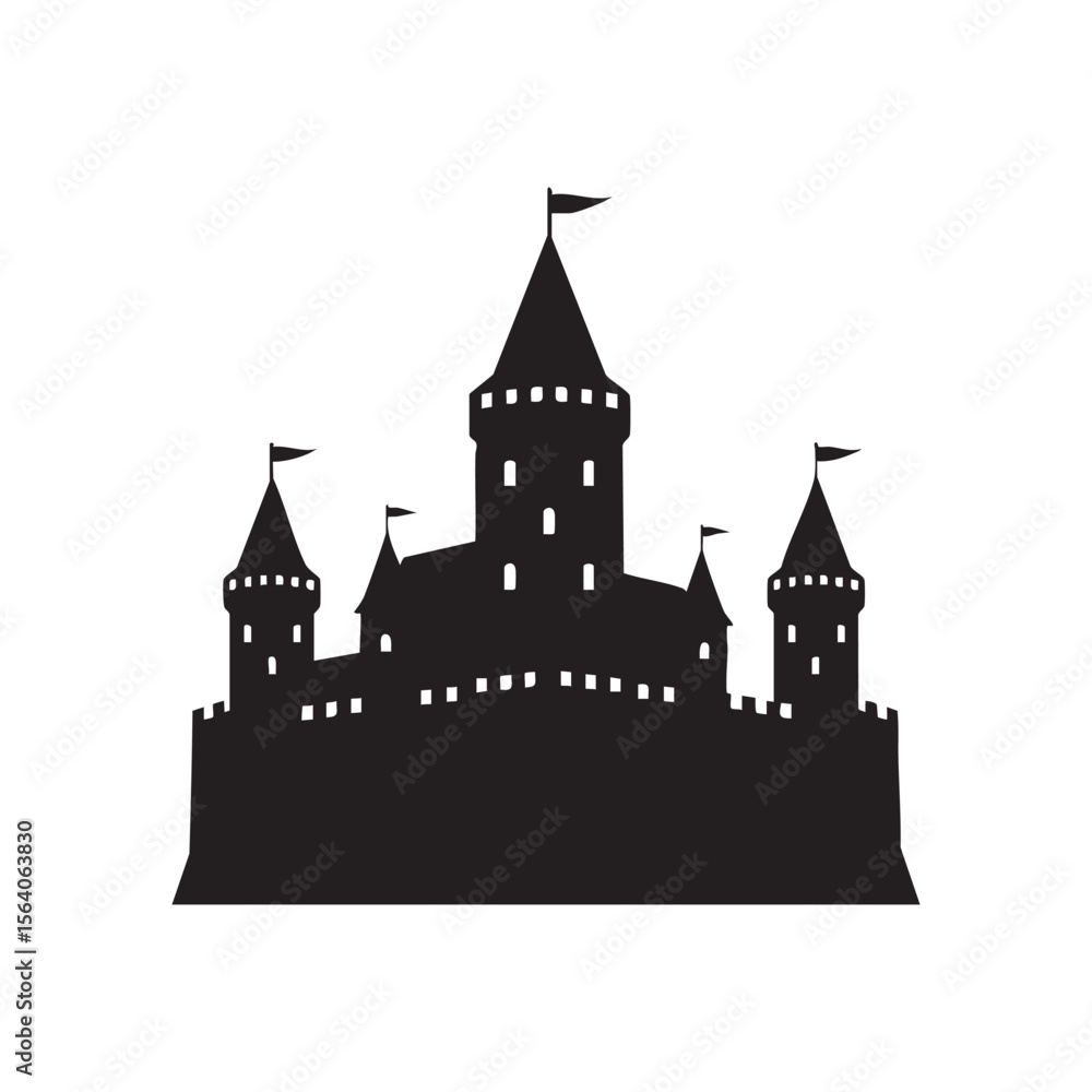 Obraz premium Majestic medieval castle silhouette isolated on white background