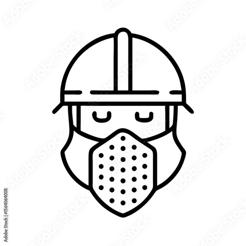 Worker wearing helmet and beard with protective face mask  