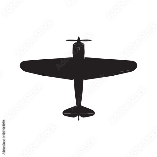 Classic propeller airplane silhouette isolated on white background