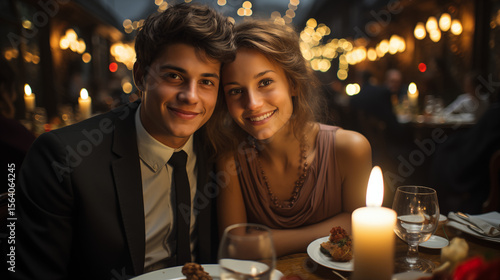 Smiling Young Couple Enjoying Romantic Dinner Date