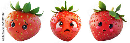 Set of cute strawberry with crying face isolated on a transparent background