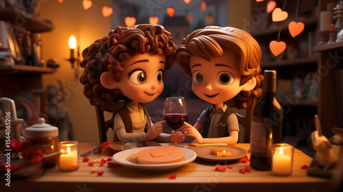 Romantic Moment Captured in 3D Illustration of Couple Dining