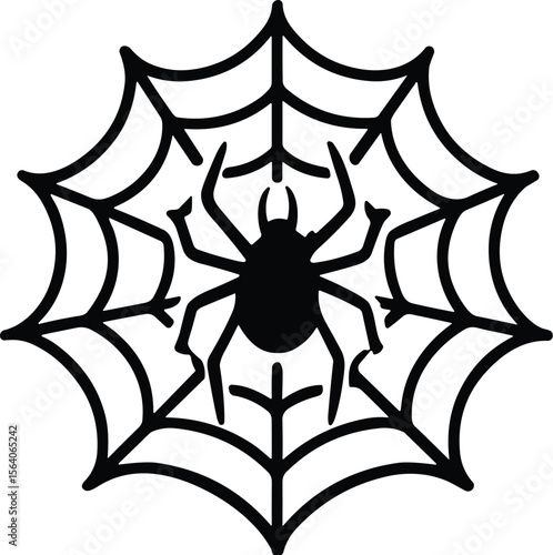 Spider on web vector black silhouette print design