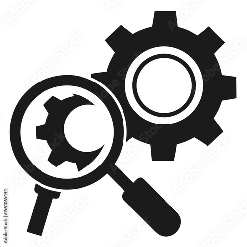 gear and magnifying glass