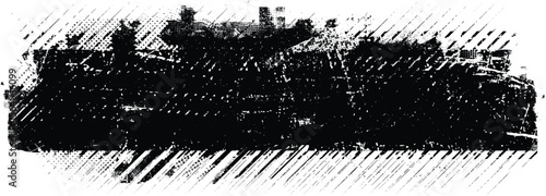 Glitch distorted grungy banner . Noise destroyed background . Trendy defect . Glitched collage .Grunge textured . Distressed effect .Vector shape. halftone dots . Screen print texture
