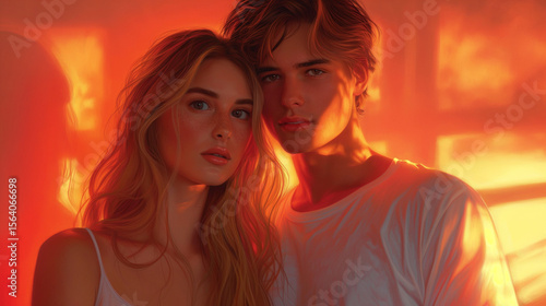 Romantic Mood warm lightning Portrait Cute Couple Soft glowing romantic background