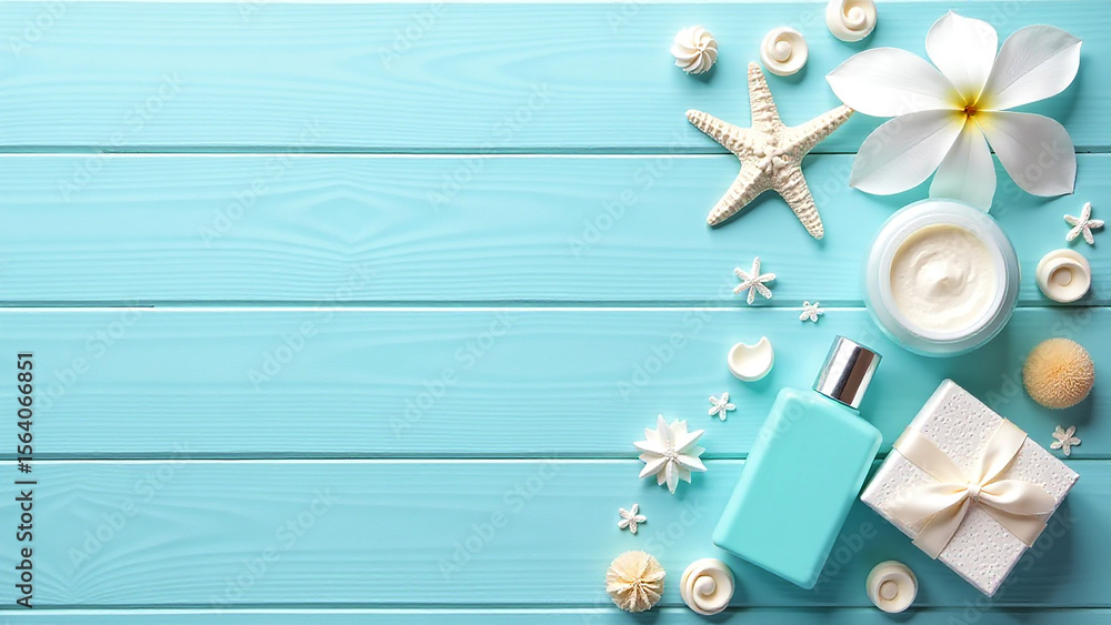 Fototapeta premium Spa and Beauty Flat Lay with Blue and White Accents