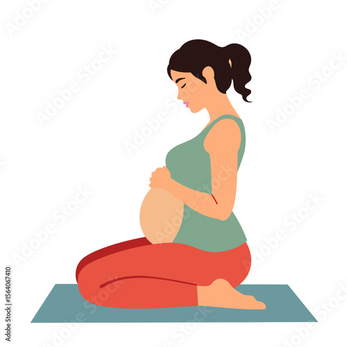 Pregnant woman meditating on mat, prenatal health and wellness