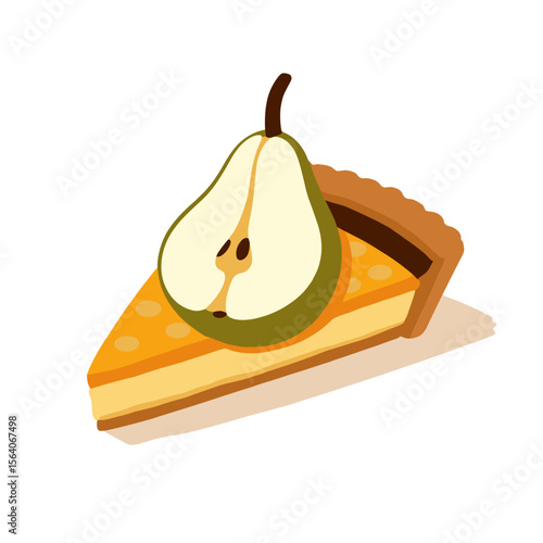 Pear cheesecake slice on white background, dessert concept