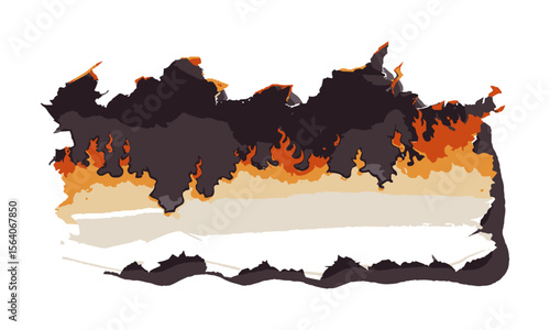 Scalable vector image of a torn and burned piece of paper with jagged,dark burnt tones to warm orange and yellow hues, creating a fire-like gradient effect, easily editable.