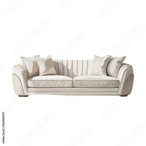 Elegant cream sofa with soft cushions and minimal modern design. Luxurious vector illustration of contemporary furniture. Isolated on white background.