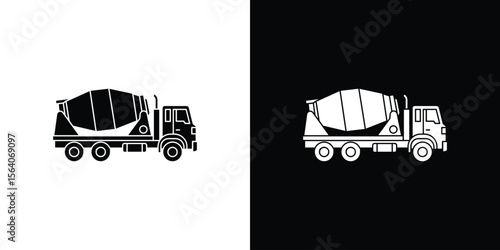 Cement truck icon silhouette vector in black colors. flat symbol logo design style