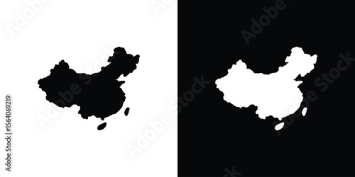 China map icon silhouette vector in black colors. flat symbol logo design style