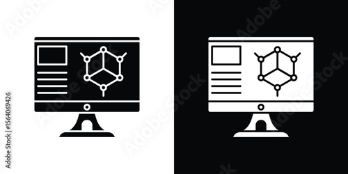 Computer simulation icon silhouette vector in black colors. flat symbol logo design style