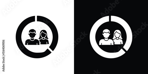 Demographics icon silhouette vector in black colors. flat symbol logo design style