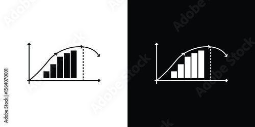 Diminishing returns icon silhouette vector in black colors. flat symbol logo design style