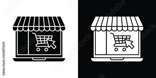 E commerce platform icon silhouette vector in black colors. flat symbol logo design style