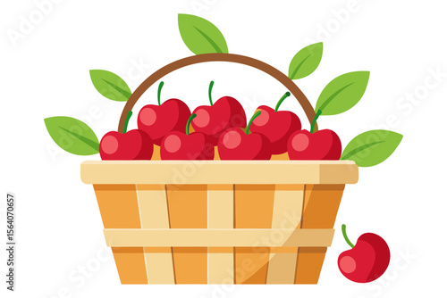 Cherries Overflowing from Basket in Hand Drawn Vector Style