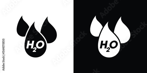 H2o icon silhouette vector in black colors. flat symbol logo design style