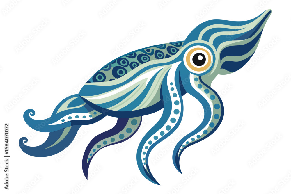 Fototapeta premium Ocean Cuttlefish with Elegant Body Patterns Detailed Vector Style