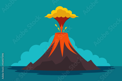 Underwater Volcano Eruption Vector with Lava and Sea Effects