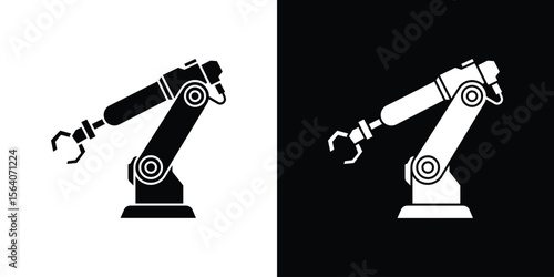 Industrial robot icon silhouette vector in black colors. flat symbol logo design style
