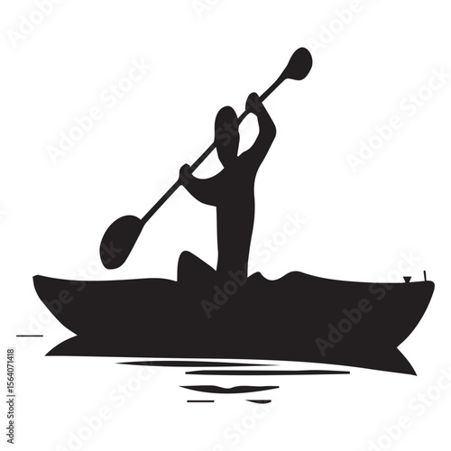 Silhouette of a person kayaking on water with a paddle