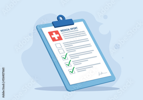 Health Checkup Medical Tasks Checklist Clipboard with Medical Cross Symbol and Completed Items Showing Professional Healthcare Management and Patient Progress Monitoring
