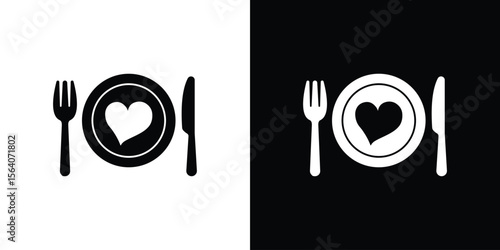Love Plate icon silhouette vector in black colors. flat symbol logo design style